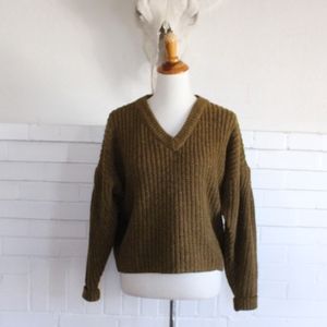 Madewell Pleat Sleeve Sweater M Olive Moss Green